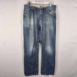 Celio Denim Jeans US Men's 35 x 34 Blue Relax Distressed Medium Wash